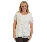 Purple Hanger Womens New Floral Lace Sequin Ladies Scoop Neck Short Sleeve T-Shirt Party Top Plus Size Cream Size 12-14