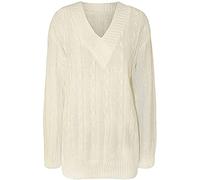 Purple Hanger Womens New Long Sleeves Ladies Cable Knitted V Neck Stretch Cricket Sweater Jumper Top Plus Size (16-18, Plain White)