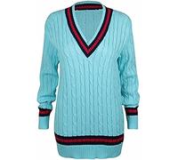 Purple Hanger Womens New Long Sleeves Ladies Cable Knitted V Neck Stretch Cricket Sweater Jumper Top Plus Size (16-18, Turquoise)