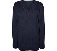 Purple Hanger Womens New Long Sleeves Ladies Cable Knitted V Neck Stretch Cricket Sweater Jumper Top Plus Size (24-26, Plain Navy)