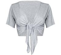 Purple Hanger Womens New Plain Front Adjustable Tie Ladies Short Sleeves Bolero Top Cropped Cardigan Shrug Light Grey Size 8-10