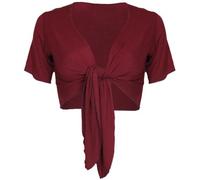 Purple Hanger Womens New Plain Front Adjustable Tie Ladies Short Sleeves Bolero Top Cropped Cardigan Shrug Burgundy Size 8-10