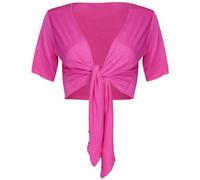 Purple Hanger Womens New Plain Front Adjustable Tie Ladies Short Sleeves Bolero Top Cropped Cardigan Shrug Cerise Size 8-10