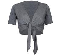 Purple Hanger Womens New Plain Front Adjustable Tie Ladies Short Sleeves Bolero Top Cropped Cardigan Shrug Dark Grey Size 8-10
