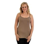 Purple Hanger Womens New Plain Sleeveless Ladies Stretch Round Scoop Neckline Long Strappy T-Shirt Camisole Vest Tank Top Mocha Size 14-16 (L/XL)