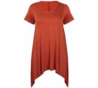 Purple Hanger Womens New Plain Uneven Dipped Hem Round Scoop Neck Ladies Short Sleeve Stretch Fit T-Shirt Top Rust Size 26-28