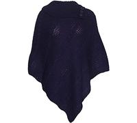 Purple Hanger Womens New Poncho Button Ladies Long Knitted Folded Roll Neck Button Cape Shawl Wrap Shrug Jumper Top Plus Size (20-22, Navy)