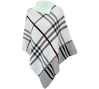 Purple Hanger Womens New Poncho Button Ladies Long Knitted Folded Roll Neck Button Cape Shawl Wrap Shrug Jumper Top Plus Size (16-18, Check Cream)