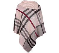 Purple Hanger Womens New Poncho Button Ladies Long Knitted Folded Roll Neck Button Cape Shawl Wrap Shrug Jumper Top Plus Size (16-18, Check Stone)