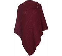 Purple Hanger Womens New Poncho Button Ladies Long Knitted Folded Roll Neck Button Cape Shawl Wrap Shrug Jumper Top Plus Size (16-18, Burgundy, numeric_16)