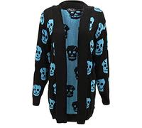 Purple Hanger Womens New Skull Printed Ladies Long Sleeves Knitted Ribbed Edge Trim Front Open Cardigan Top Plus Size (Turq, ML)