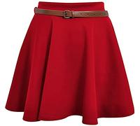 Purple Hanger Womens New Tartan Check Printed Ladies Short Mini Slim Detachable Waist Belted Flared Pleated Skater Red Skirt (16-18, Plain Red)