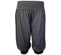 Purple Hanger Womens Plain 3/4 Shorts Ladies Ruched Gathered Baggy Ali Baba Cropped Stretch Elasticated Waistband Trousers Leggings Harem Hareem Pants Plus Size Dark Grey Size 14-16 (L/XL)