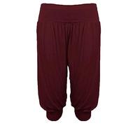 Purple Hanger Womens Plain 3/4 Shorts Ladies Ruched Gathered Baggy Ali Baba Cropped Stretch Elasticated Waistband Trousers Leggings Harem Hareem Pants Plus Size Burgundy Size 12-14 (M/L)