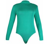 Purple Hanger Womens Plain Long Sleeves Ladies Bodysuit Stud Popper Fastening Polo Turtle Neck Leotard Top