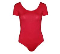 Purple Hanger Womens Plain Short Cap Sleeve Ladies Popper Stud Fastening Round Scoop Neckline Stretch Bodysuit Leotard T-Shirt Top Red Size 16-18