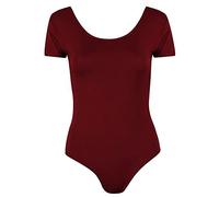 Purple Hanger Womens Plain Short Cap Sleeve Ladies Popper Stud Fastening Round Scoop Neckline Stretch Bodysuit Leotard T-Shirt Top Burgundy Size 20-22