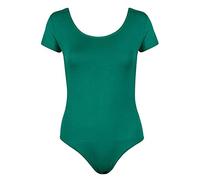 Purple Hanger Womens Plain Short Cap Sleeve Ladies Popper Stud Fastening Round Scoop Neckline Stretch Bodysuit Leotard T-Shirt Top Jade Green Size 16-18