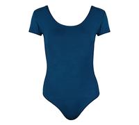 Purple Hanger Womens Plain Short Cap Sleeve Ladies Popper Stud Fastening Round Scoop Neckline Stretch Bodysuit Leotard T-Shirt Top Teal Size 24-26