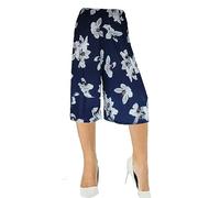 Purple Hanger Womens Plus Size Floral Spot Paisley Print Ladies Stretch Elasticated Waist Wide Leg Culottes Shorts (24-26, Navy Floral)