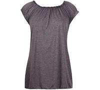Purple Hanger Womens Plus Size Short Sleeve Ladies Elasticated Neck Long Tunic Plain Gypsy Top (Charcoal, 22-24)