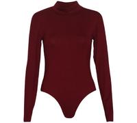Purple Hanger Womens Polo High Turtle Neck Ladies Long Sleeve Stretch Popper Stud Fastening Leotard Bodysuit T-Shirt Top Burgundy Size 16-18