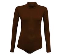 Purple Hanger Womens Polo High Turtle Neck Ladies Long Sleeve Stretch Popper Stud Fastening Leotard Bodysuit T-Shirt Top Dark Brown Size 12-14