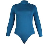 Purple Hanger Womens Polo High Turtle Neck Ladies Long Sleeve Stretch Popper Stud Fastening Leotard Bodysuit T-Shirt Top Teal Size 16-18
