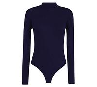 Womens Polo High Turtle Neck Ladies Long Sleeve Stretch Popper Stud Fastening Leotard Bodysuit T-Shirt Top Navy Blue Size 16-18