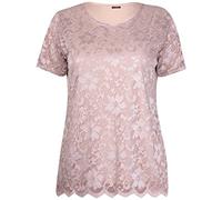 Purple Hanger Womens Short Sleeve Ladies Stretch Round Scoop Neckline Lined Floral Lace Blouse T-Shirt Top Plus Size Stone 22-24