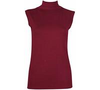 Purple Hanger Womens Sleeveless High Roll Polo Turtle Neck Vest Top Ladies Stretch Casual Plain Polo T-Shirt Jumper Tank Top for Women and Girls Warm Winter Wear Plus Size 8-22 (16-18, Wine)