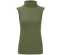 Purple Hanger Womens Sleeveless High Roll Polo Turtle Neck Vest Top Ladies Stretch Casual Plain Polo T-Shirt Jumper Tank Top for Women and Girls Warm Winter Wear Plus Size 8-22 (12-14, Khaki)