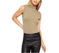 Purple Hanger Womens Sleeveless High Roll Polo Turtle Neck Vest Top Ladies Stretch Casual Plain Polo T-Shirt Jumper Tank Top for Women and Girls Warm Winter Wear Plus Size 8-22 (16-18, Mocha)