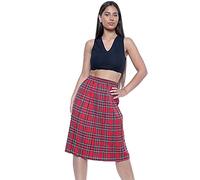 Purple Hanger Womens Tartan Check Printed Ladies Stretch Box Pleated Elasticated Waistband Long Skirt Plus Size (L, Red Tartan)
