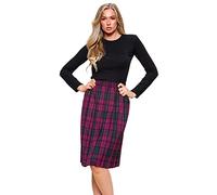 Purple Hanger Womens Tartan Check Printed Ladies Stretch Box Pleated Elasticated Waistband Long Skirt Plus Size (M, Magenta Tartan)