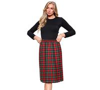 Purple Hanger Womens Tartan Check Printed Ladies Stretch Box Pleated Elasticated Waistband Long Skirt Plus Size (XXL, Small Red Tartan)