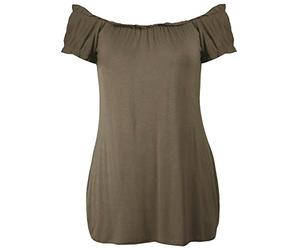 Purple Hanger Womes Off Shoulder Elasticated Plain Boho Ladies Stretch Fit Long Gypsy Top#(Mocha Off Shoulder Elasticated Plain Boho Gypsy Top #UK 18#Womens)