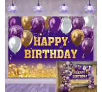 Purple Happy Birthday Backdrop Glitter Shinning Silver Bokeh Dots Women Girls Photography Background Sweet 16 Party Decorations Cake Table Banner Supplies Photo Booth Studio 7X5FT(210x150cm))