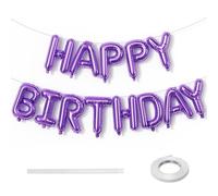Purple Happy Birthday Balloon Banner, 16 Inch Lilac Happy Birthday Bunting Banner with Letter Foil Balloons for Girl Women Princess Galaxy Magic Witch Glam Theme Bday Party Decorations Supplies
