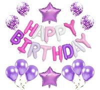 Purple Happy Birthday Party Decoration, 13pcs Foil Mylar Balloons Banner, Self Inflating Birthday Balloons, Giant Star Foil Balloons/Latex and Confetti Balloons for Kids Men Women 18th 21st 30th 40th