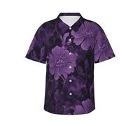 Purple Hawaiian Shirt for Men Beach Shirts Unisex Tropical Tops Summer Button Down Short Sleeve, Black, Medium