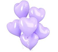 Purple Heart Balloons Foil, 5 Pcs Pastel Purple Heart Shape Balloons Valentines, 18inch Macaron Purple Foil Balloon for Girls Women Birthday Valentines Day Wedding Baby Shower Decorations
