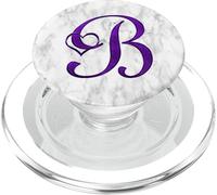 Purple Heart Letter B Love Shape Cursive White Initial Name PopSockets PopGrip for MagSafe