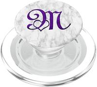 Purple Heart Letter M Love Shape Cursive White Initial Name PopSockets PopGrip for MagSafe