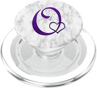 Purple Heart Letter O Love Shape Cursive White Initial Name PopSockets PopGrip for MagSafe