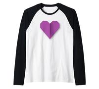 Purple Heart Origami Style Love Symbol Design Raglan Baseball Tee