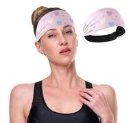 Purple Heart Pattern Sweet Decor Wide Headbands for Women Non Slip Soft Elastic Hair Bands Yoga Running Sports Workout Gym Head Wraps, African Turbans Bandana