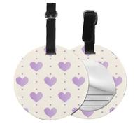 Purple Heart Round Luggage Tag 4PCS Love Dot PU Leather Travel Bag Tag ID Labels Name Card Holder wtih Buckle for Luggage Suitcase Backpacks
