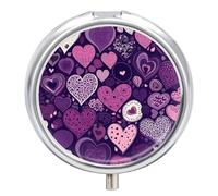 Purple Heart Shape Metal Pill Organizer, 3 Compartment Waterproof Pill Case with Mirror for Purse Pocket Bag, Daily Medicine Vitamin Holder, Portable Travel Med Container(Round)