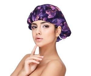 Purple Heart Snowflake Print Satin Silk Bonnet for Sleeping Women, Adjustable Double Layer Satin Hair Bonnet Night Sleep Cap for Curly Hair